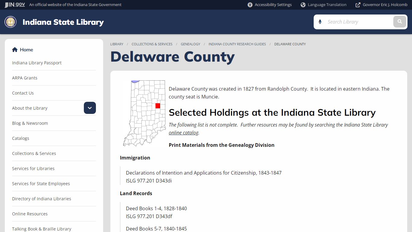Delaware County - Indiana State Library